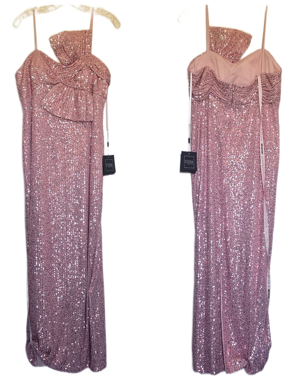 Rose Pink Ieena For Mac Duggal Sequined Faux Bow Column Gown 12 Nwt